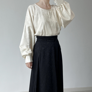 汉服女改良唐制圆领衫 昙花一现 暗纹提花八破裙半身裙 盈香 暗袖