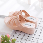 高跟凉拖鞋 室内外穿 沙滩拖鞋 女夏季 居家舒适厚底坡跟增高防滑时尚