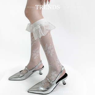 薄款 纯欲甜美蕾丝花边小腿袜夏季 复古洛丽塔透肉jk袜子少女中筒袜