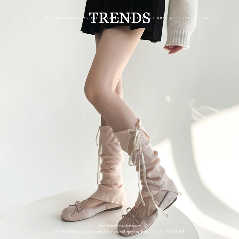 超温柔甜妹来啦！芭蕾风甜美少女小众绑带蝴蝶结堆堆袜套开叉腿套
