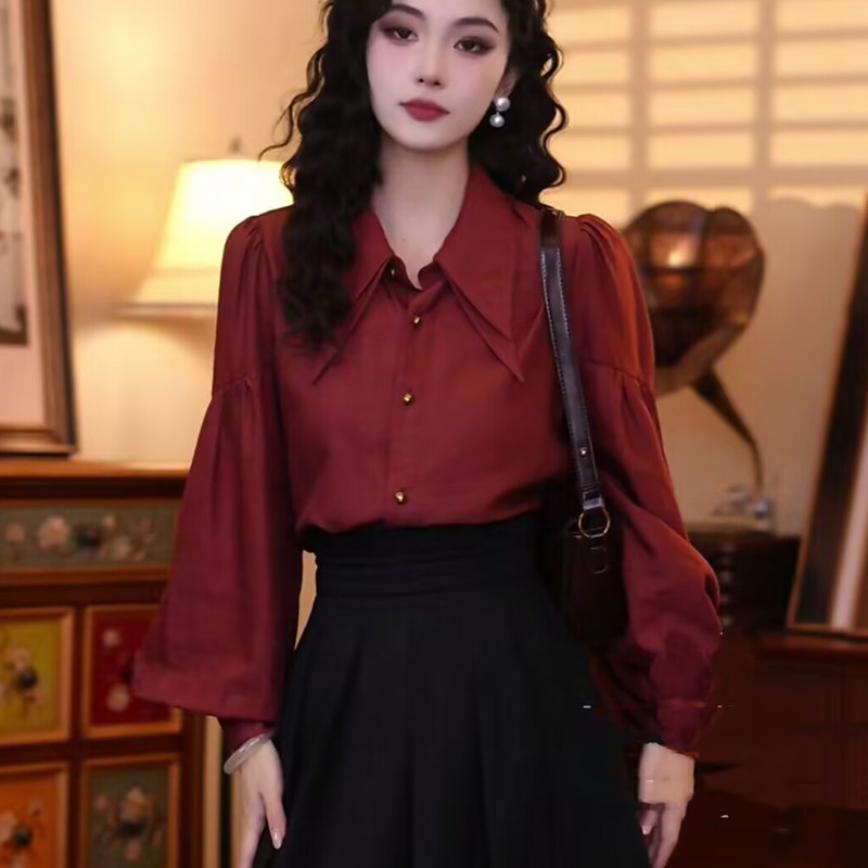 复古港风chic穿搭上衣秋冬法式别致灯笼袖衬衫女打底时髦漂亮小衫,女装/女士精品,衬衫,淘宝优惠券,粉丝福利购,淘宝优惠卷