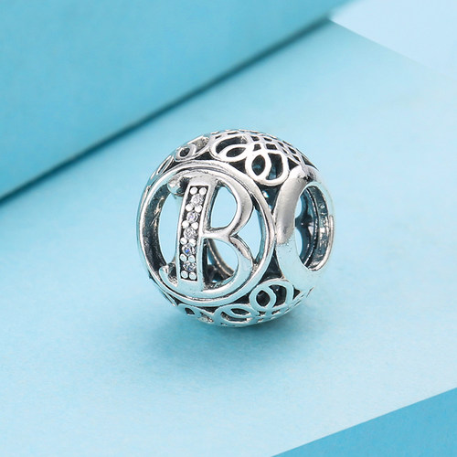 现货Pandora潘多拉手链复古字母B 925银串珠791846CZ