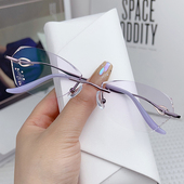 新款 近视眼镜女钻石切边无边框精美雕花显气质防蓝光可配度数散光