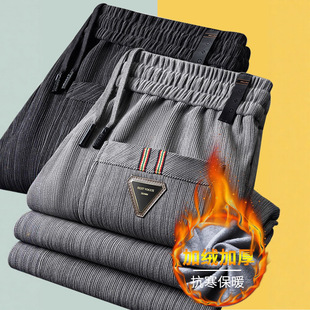 新品中年裤子男款秋冬季男裤加绒加厚男士休闲裤宽松爸爸条绒长裤