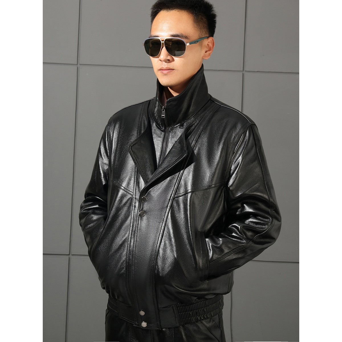 真皮皮衣男士头层牛皮春秋冬季短款翻立领皮夹克加棉机车服皮外套