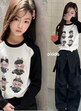 wooso童装2025女童秋新款插肩袖卡通长袖T恤韩版儿童辣妹t99786