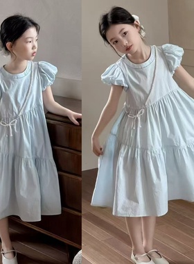 Wooso女童夏季纯棉连衣裙2025新款韩版洋气泡泡袖儿童公主裙88623