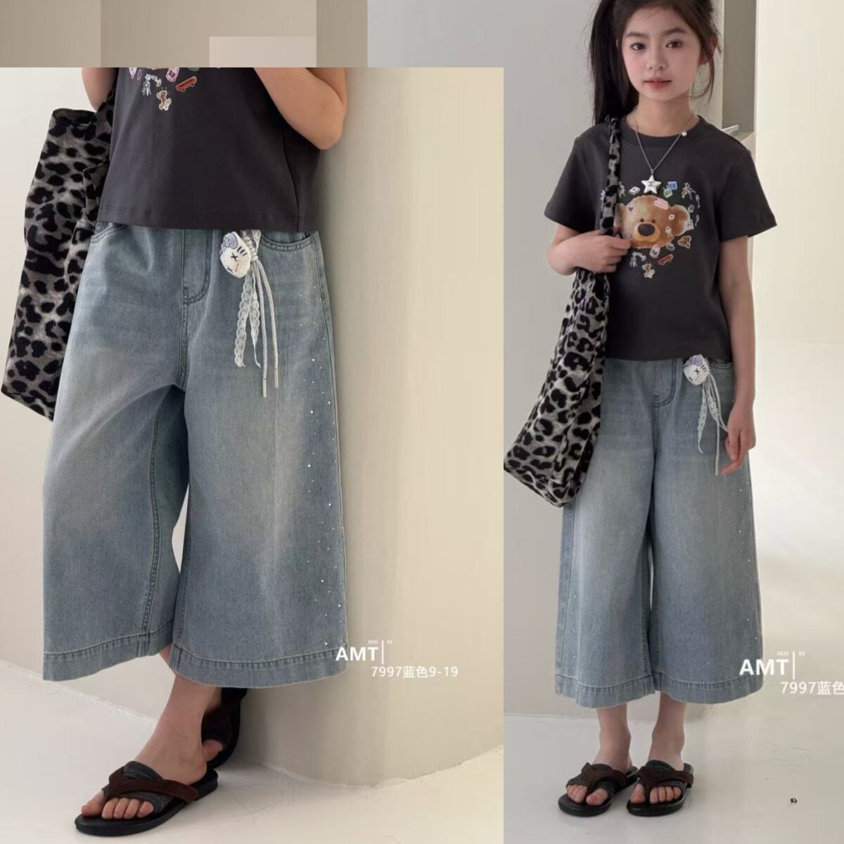爱木橦女童满钻八分牛仔中裤图片