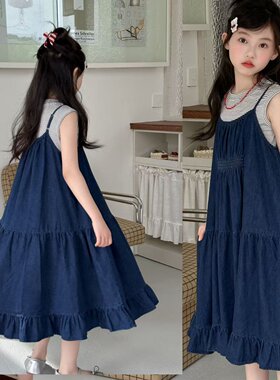 wooso女童夏季条纹t吊带裙2件套