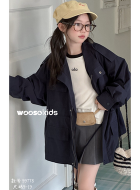 wooso童装2025秋款工装风衣外套