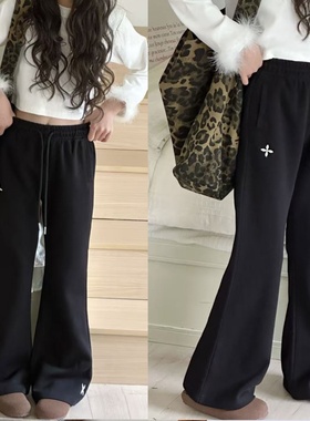 爱木橦裤子2025秋冬新款儿童刺绣微喇针织运动裤女童舒服长裤7763