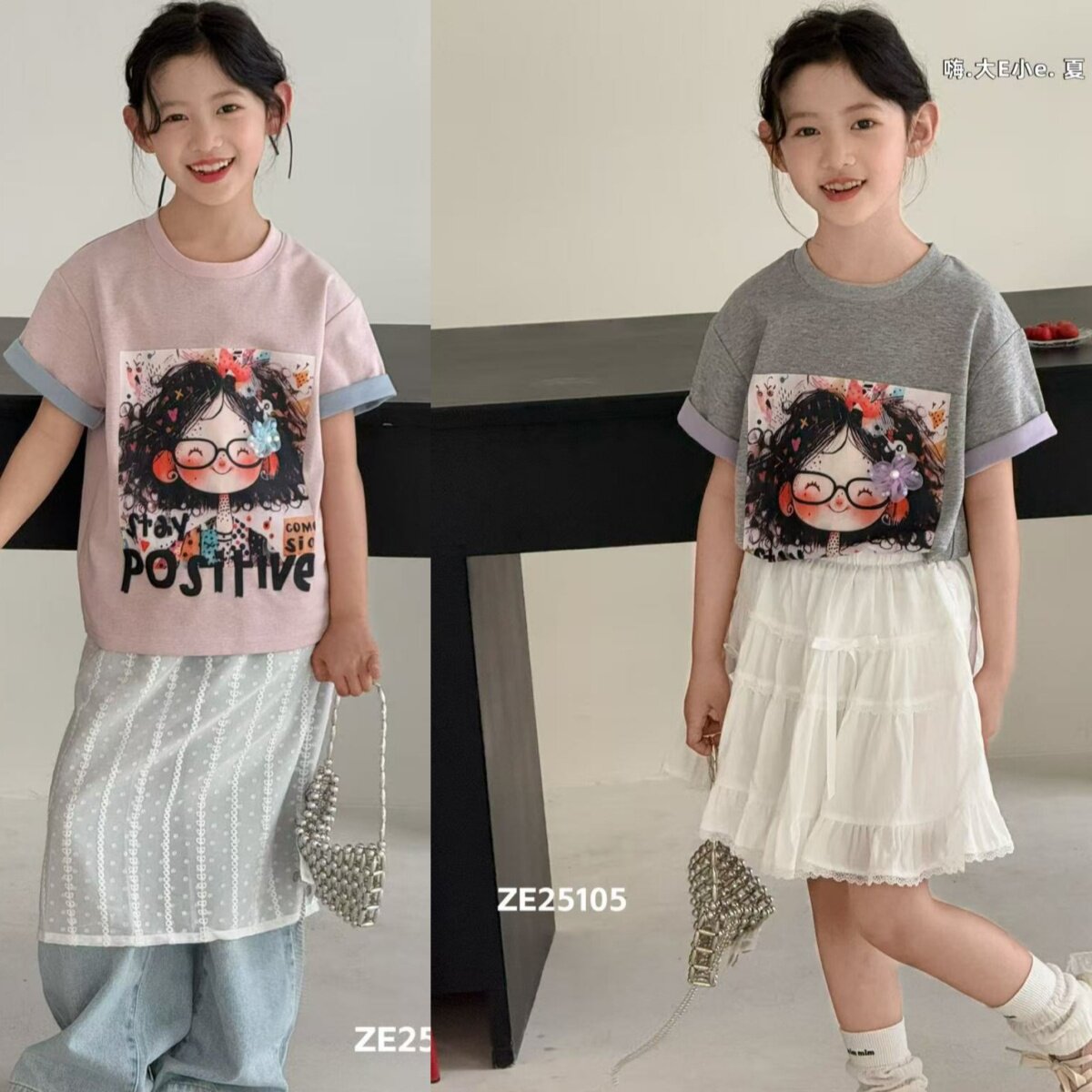 品牌女童装夏装印花圆领短袖T恤图片