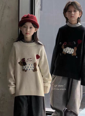 G+童装2025冬款韩版男女童腊肠狗卡通毛衣中大童圆领针织衫52871