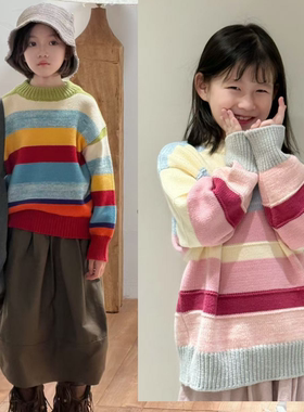 U+女童秋冬多巴胺条纹毛衣