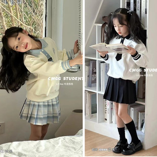 叫我格格女童学院风百褶裙套装2024春款中大童jk短裙两件套10888