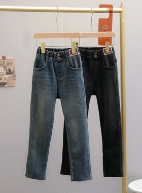 阳光爱橦女童装冬款韩版一体绒修身牛仔裤烟管裤休闲长裤3077