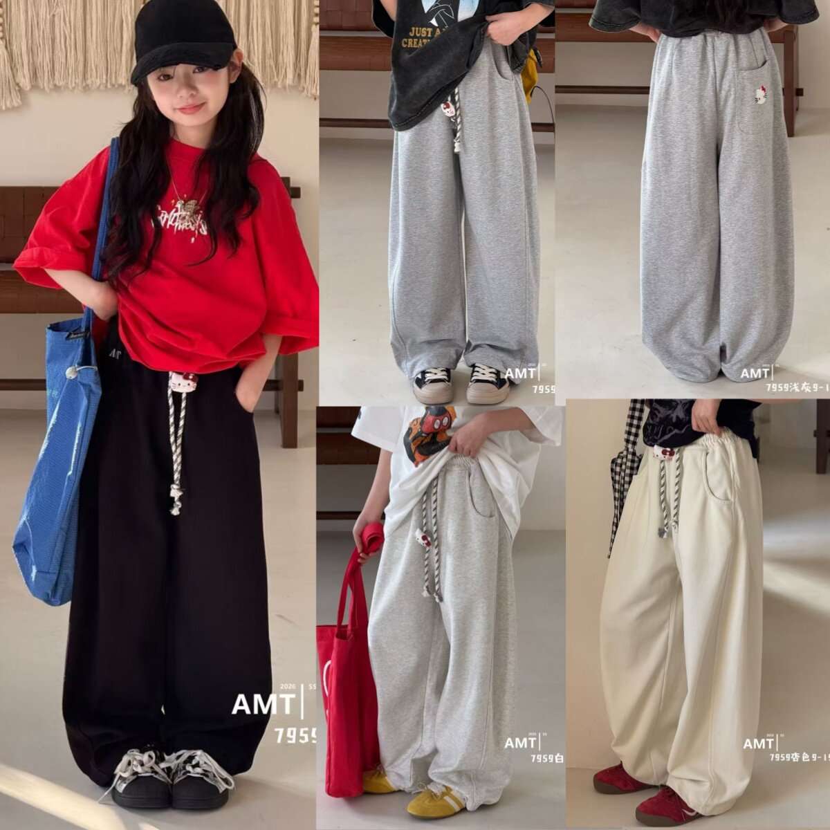 品牌童装女童春款宽松针织卫裤图片