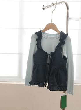 wooso童装2025秋新款儿童洋气格子时尚长袖T恤马甲两件套99562