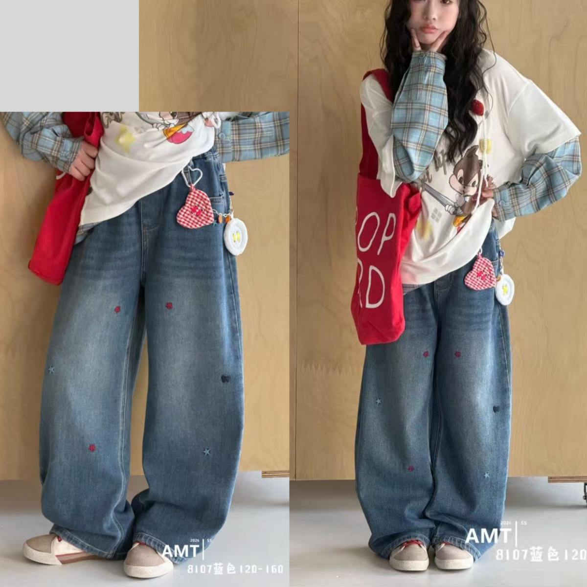爱木橦女童韩系宽松百搭牛仔阔腿图片