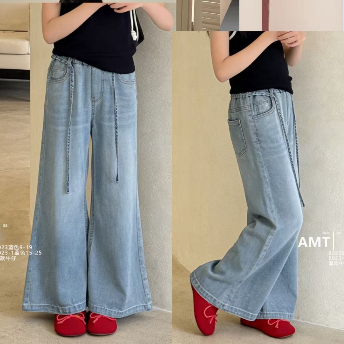 爱木橦女童夏季薄款阔腿牛仔裤图片