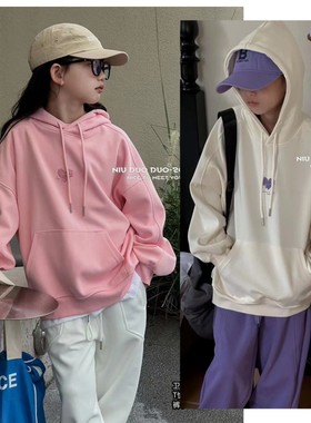 牛哆哆童装2023秋季新款女童洋气连帽卫衣中大童套头上衣潮52661