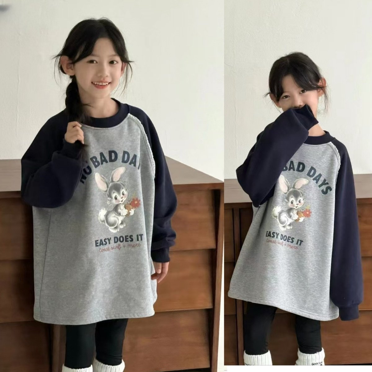 嗨大E小E女童一体绒卫衣加厚