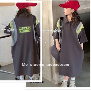 牛哆哆童装女童连衣裙2023夏装洋气儿童PoloT恤裙中大童潮70921