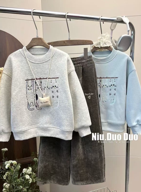 【小慕家】2025冬新款儿童洋气加绒趣味小猫印花休闲卫衣39538