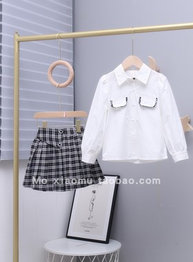 叫我格格女童套装春秋款儿童学院风长袖衬衫百褶裙两件套11969