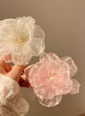 清冷感～超仙网纱白色花朵发夹女刘海侧边夹发饰春夏发卡海边头饰