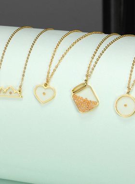 韩式时尚简约荠菜种子许愿椭圆时光钛钢项链男女情侣个性纪念礼物