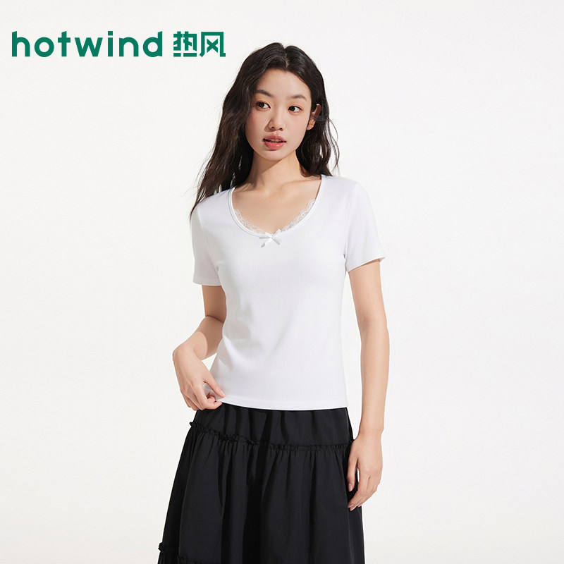 2026年夏季女士领口花边短袖T恤