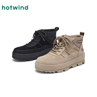 热风男鞋2025年冬季新款厚底增高雪地靴百搭黑色短靴子男款鞋子