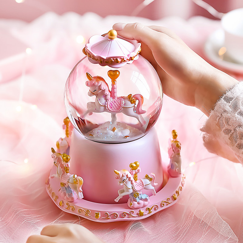 旋转木马水晶球音乐盒八音盒小女孩儿童生日礼物情人节送女友女生