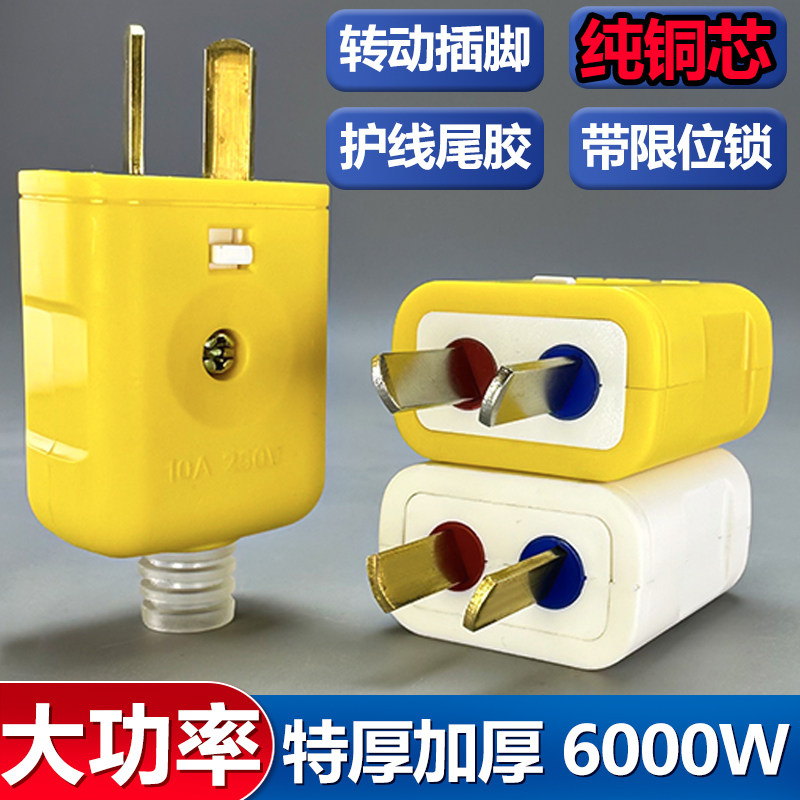 带锁二脚插头二脚大功率纯铜正品加厚铜通用家用耐高温防摔可转动
