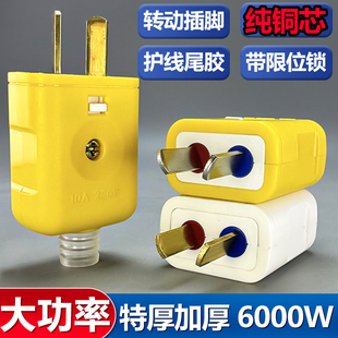 带锁二脚插头二脚大功率纯铜正品加厚铜通用家用耐高温防摔可转动