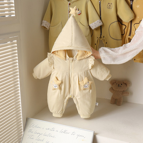 婴儿衣服冬季超萌夹棉连体棉服女宝宝可爱立体公仔百天周岁外出服