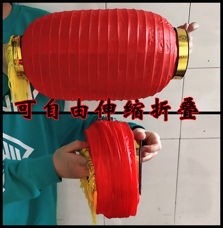手拿大红折叠伸收缩跳舞蹈灯笼
