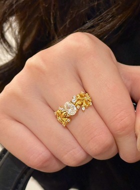 小红书爆款时尚莺尾花鸽子蛋戒指