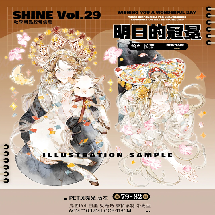 满18包邮SHINE明日的冠冕-贝壳光分装特材拼贴贝壳光流麻手帐胶带