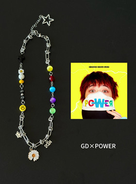 GD权志龙同款power项链闪电雏菊彩色笑脸串珠钛钢项链小众设计感
