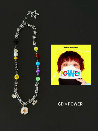 GD权志龙同款power项链闪电雏菊彩色笑脸串珠钛钢项链小众设计感