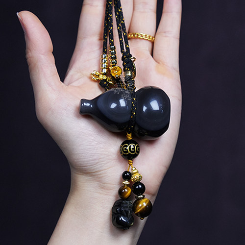 2026新款高级感黑曜石葫芦平安汽车挂件短款黑金车载车内挂饰男