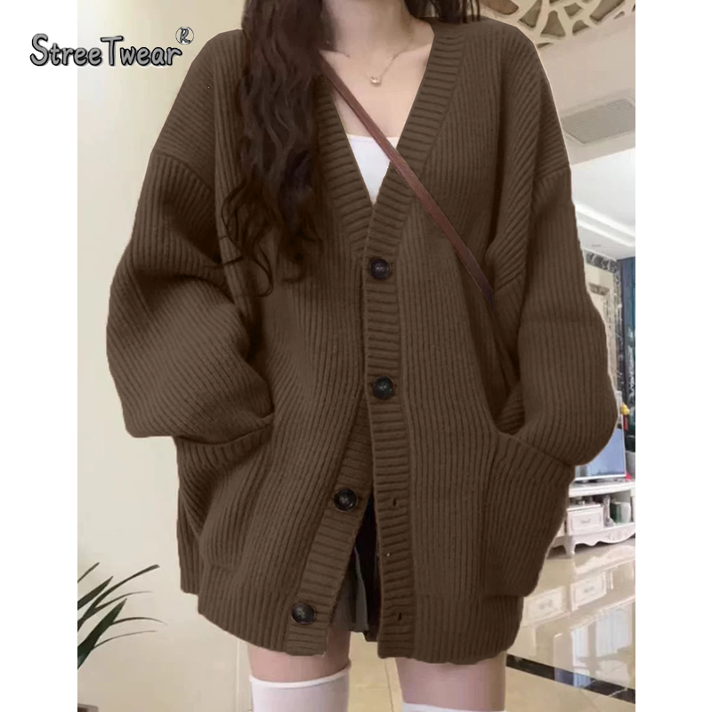 冬季新款深棕色开衫针织毛衣