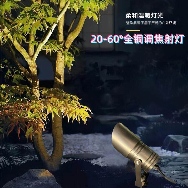 低压投光灯户外照树灯防水灯庭院景观灯花园灯插泥灯全铜调焦射灯