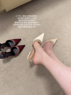 性感水钻绸缎细跟尖头高跟鞋女夏