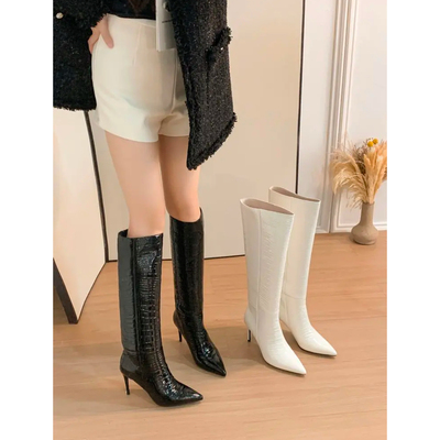 全真皮新款气质细跟长靴高跟靴子