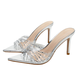 细跟尖头绝美高跟鞋 lady 外穿2025新款 女夏季 ww透明tpu水钻凉拖鞋