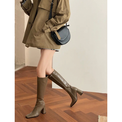超洋气~新款气质粗跟长靴高筒靴