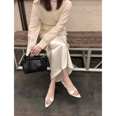 真皮法式露趾拖鞋女高跟凉拖鞋